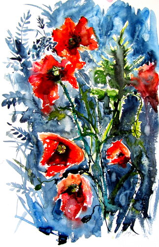 Wild poppies by Anna Brigitta Kovacs, Painting for Sale on Singulart
