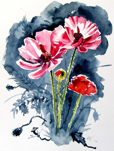 Some poppy flowers by Anna Brigitta Kovacs, Painting for Sale on Singulart
