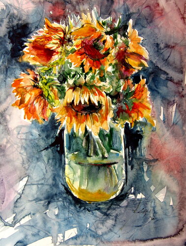 Still life with sunflowers van Anna Brigitta Kovacs, Schilderij te koop op Singulart