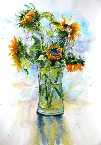 Colorful life with sunflowers van Anna Brigitta Kovacs, Schilderij te koop op Singulart