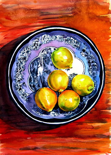 Still life with lemons von Anna Brigitta Kovacs, Malerei kaufen auf Singulart