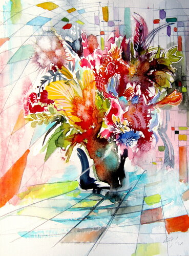 Colorful life with flowers VI van Anna Brigitta Kovacs, Schilderij te koop op Singulart