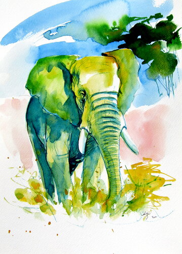 Majestic elephant alone von Anna Brigitta Kovacs, Malerei kaufen auf Singulart