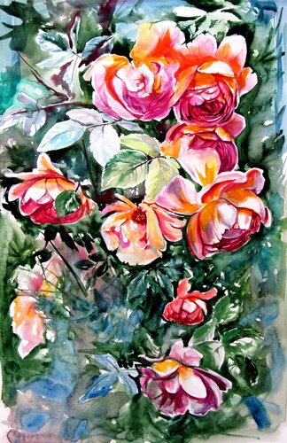 Roses in the garden von Anna Brigitta Kovacs, Malerei kaufen auf Singulart