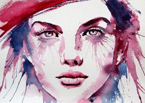 Girl with red hat par Anna Brigitta Kovacs, Peinture en vente sur Singulart