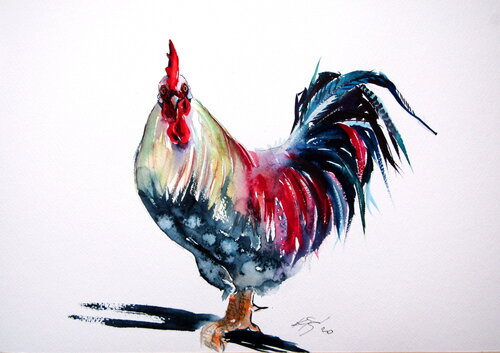 Colorful rooster II de Anna Brigitta Kovacs, Pintura a la venta en Singulart