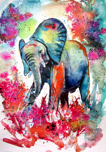 Happy elephant von Anna Brigitta Kovacs, Malerei kaufen auf Singulart