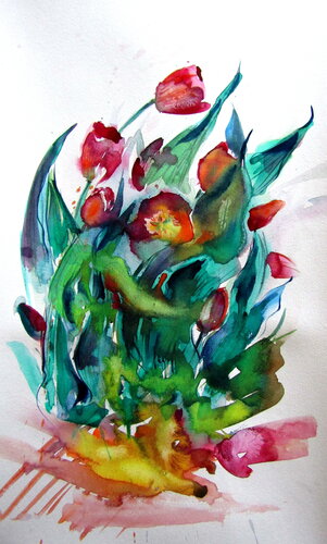 Tulips in the garden by Anna Brigitta Kovacs, 회화 for Sale on Singulart