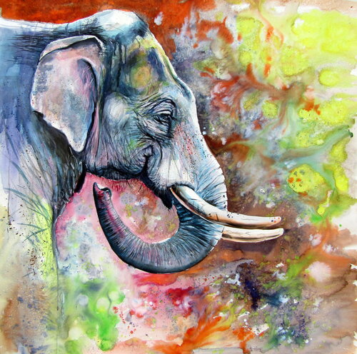 Beautiful elephant par Anna Brigitta Kovacs, Peinture en vente sur Singulart