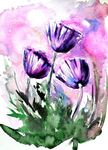 Purple poppies von Anna Brigitta Kovacs, Malerei kaufen auf Singulart