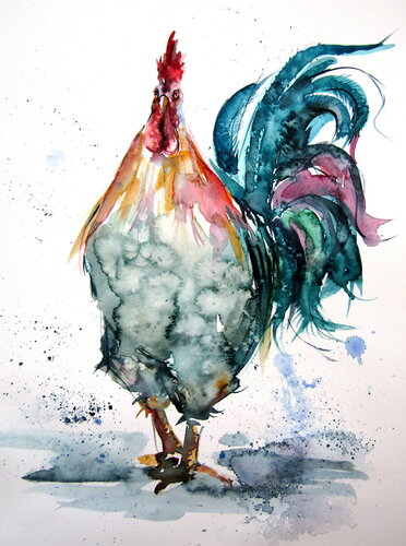 Rooster in the yard de Anna Brigitta Kovacs, Pintura a la venta en Singulart