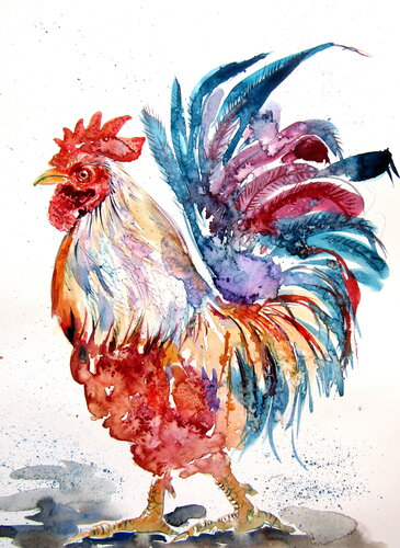 Rooster in the yard II par Anna Brigitta Kovacs, Peinture en vente sur Singulart