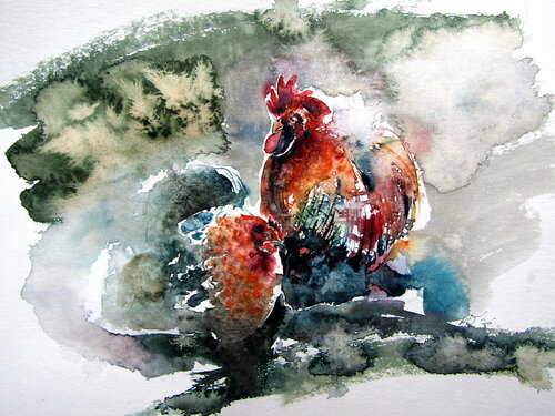 Hen and rooster Anna Brigitta Kovacs