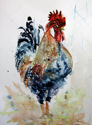 Rooster in the yard VI von Anna Brigitta Kovacs, Malerei kaufen auf Singulart
