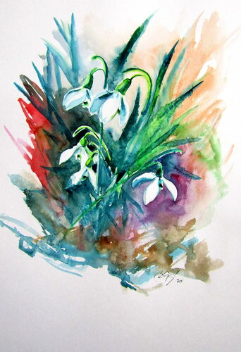 Spring and snowdrops von Anna Brigitta Kovacs, Malerei kaufen auf Singulart