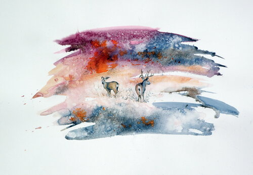 Deer in the fall von Anna Brigitta Kovacs, Malerei kaufen auf Singulart