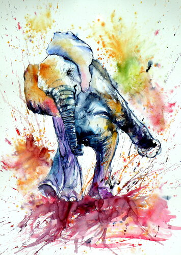 Playing elephant baby V von Anna Brigitta Kovacs, Malerei kaufen auf Singulart