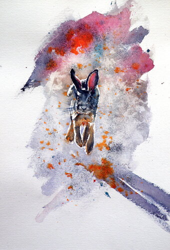 Running rabbit by Anna Brigitta Kovacs, Painting for Sale on Singulart