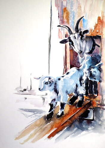 Goat family von Anna Brigitta Kovacs, Malerei kaufen auf Singulart