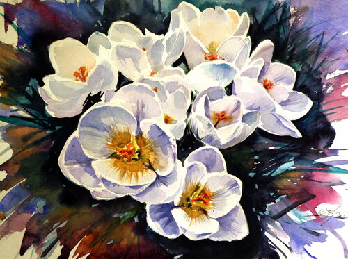 First crocus di Anna Brigitta Kovacs, Pittura in vendita su Singulart