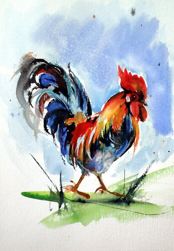 Walking rooster van Anna Brigitta Kovacs, Schilderij te koop op Singulart