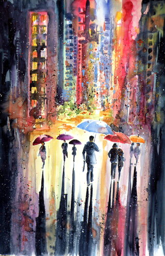 Walk at night di Anna Brigitta Kovacs, Pittura in vendita su Singulart
