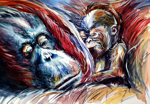 Orangutan with baby van Anna Brigitta Kovacs, Schilderij te koop op Singulart