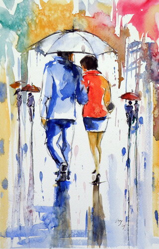 Walk in rain IV von Anna Brigitta Kovacs, Malerei kaufen auf Singulart