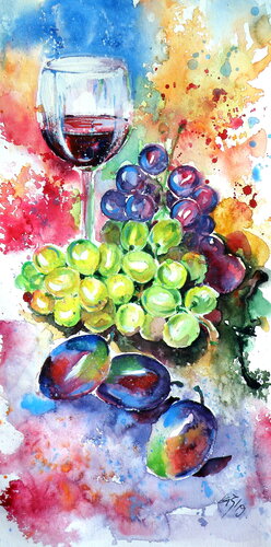 Wine and fruits von Anna Brigitta Kovacs, Malerei kaufen auf Singulart
