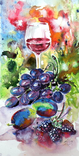 Wine and fruits II von Anna Brigitta Kovacs, Malerei kaufen auf Singulart