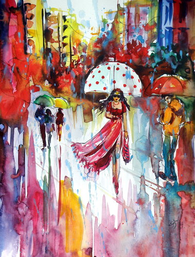 Rain and the city at fall II von Anna Brigitta Kovacs, Malerei kaufen auf Singulart