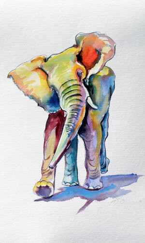 Elephant playing by Anna Brigitta Kovacs, 회화 for Sale on Singulart