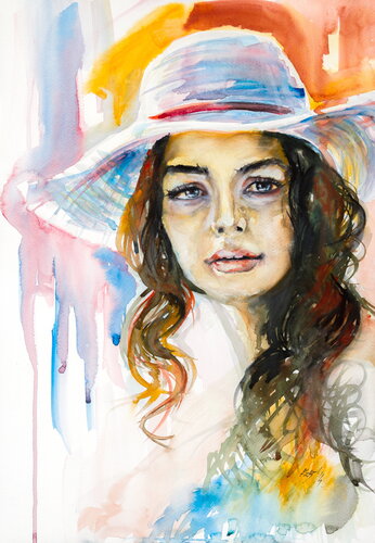 Girl with hat van Anna Brigitta Kovacs, Schilderij te koop op Singulart