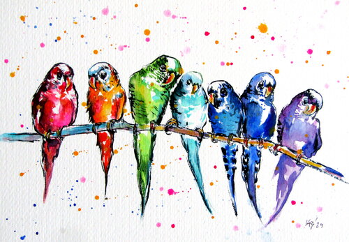 Parrots von Anna Brigitta Kovacs, Malerei kaufen auf Singulart