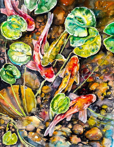 Koi fish van Anna Brigitta Kovacs, Schilderij te koop op Singulart