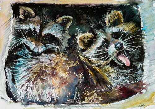 Racoons by Anna Brigitta Kovacs, Painting for Sale on Singulart