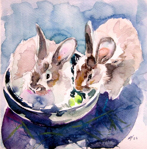 Cute rabbits III by Anna Brigitta Kovacs, Painting for Sale on Singulart