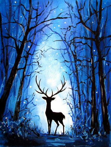 Deer in the forest de Anna Brigitta Kovacs, Pintura a la venta en Singulart