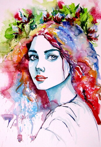 Girl with florals II von Anna Brigitta Kovacs, Malerei kaufen auf Singulart