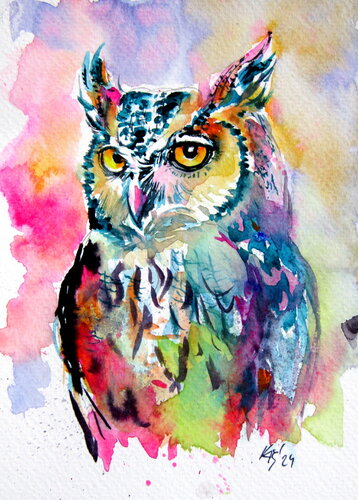 Majestic colorful owl di Anna Brigitta Kovacs, Pittura in vendita su Singulart