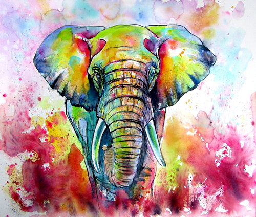Majestic colorful elephant II di Anna Brigitta Kovacs, Pittura in vendita su Singulart
