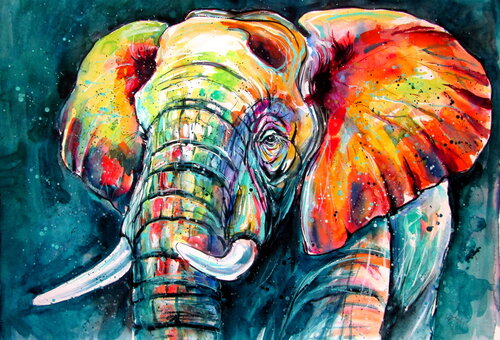 Majestic colorful elephant II van Anna Brigitta Kovacs, Schilderij te koop op Singulart