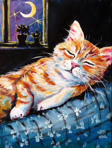 Sleeping cat IV de Anna Brigitta Kovacs, Pintura a la venta en Singulart