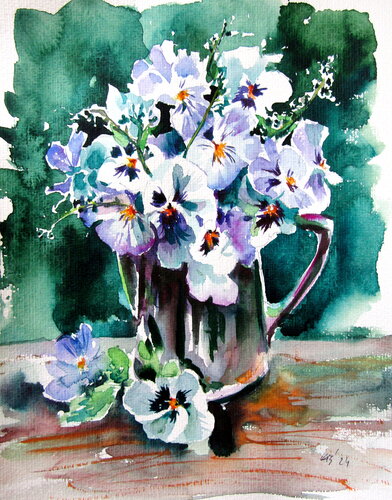 Pansy florals van Anna Brigitta Kovacs, Schilderij te koop op Singulart