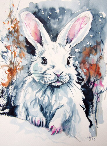 White rabbit by Anna Brigitta Kovacs, Painting for Sale on Singulart