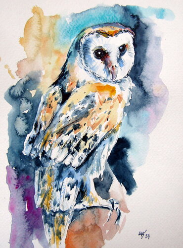 Barn owl by Anna Brigitta Kovacs, Painting for Sale on Singulart