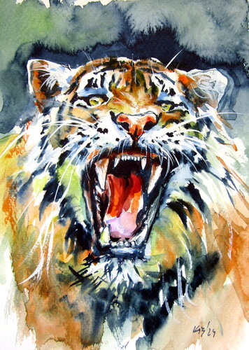 Angry tiger de Anna Brigitta Kovacs, Pintura a la venta en Singulart