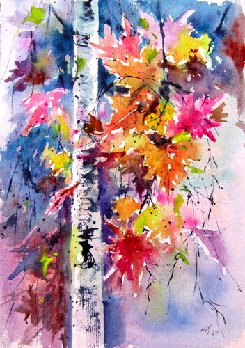 Fall and leaves von Anna Brigitta Kovacs, Malerei kaufen auf Singulart