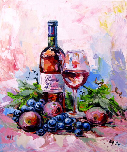 Wine and fruits III by Anna Brigitta Kovacs, Painting for Sale on Singulart