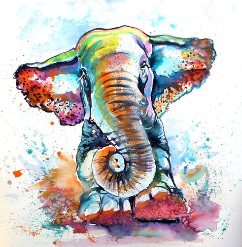 Majestic elephant playing di Anna Brigitta Kovacs, Pittura in vendita su Singulart